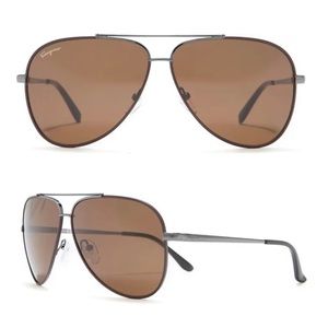 ✨LIKE NEW✨ Salvatore Ferragamo 60mm Aviator Sunglasses Gunmetal Chocolate